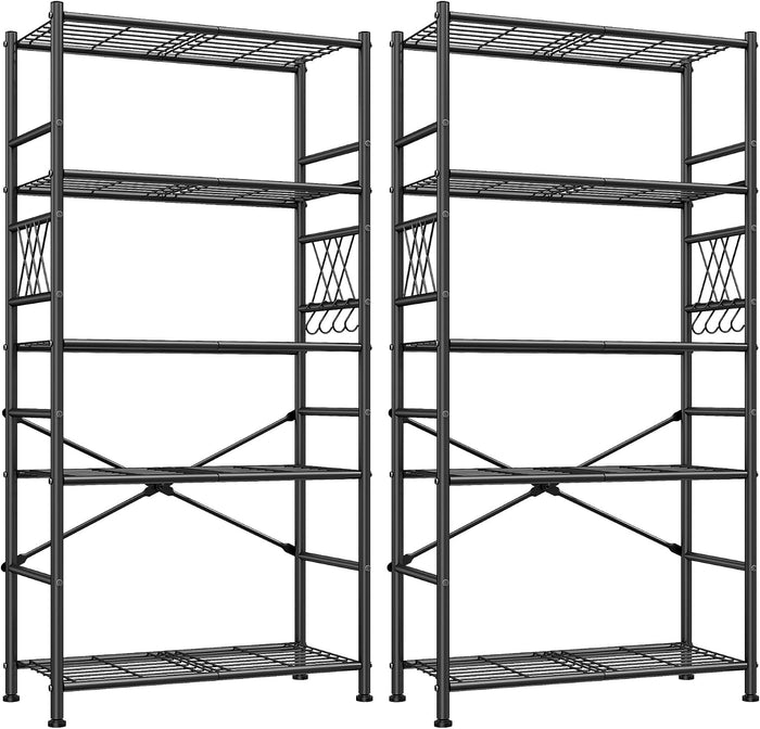 5-Storage Shelves Wire Shelving with Hooks, Metal Shelving Units Shelf Organizer, Wobble-Free Storage Rack with Adjustable Leveling Feet for Kitchen Pantry Laundry Bathroom Dorm,12"D x 30"W x 72"H