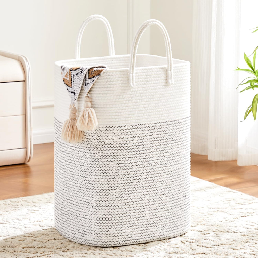 Laundry Basket, Woven Cotton Rope Laundry Hamper, Versatile Storage
