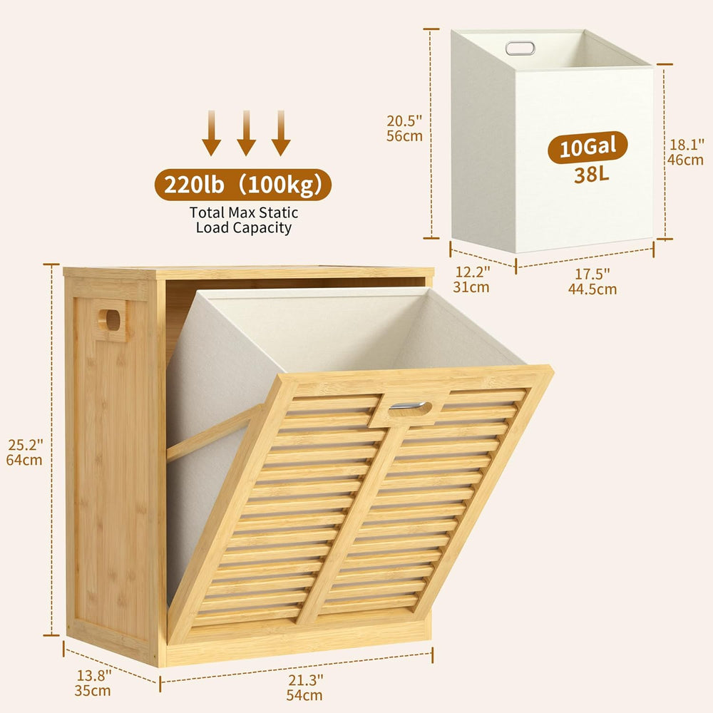 VASMIA Tilt Out Laundry Hamper, Bamboo Laundry Cabinet with Hidden Removable ...