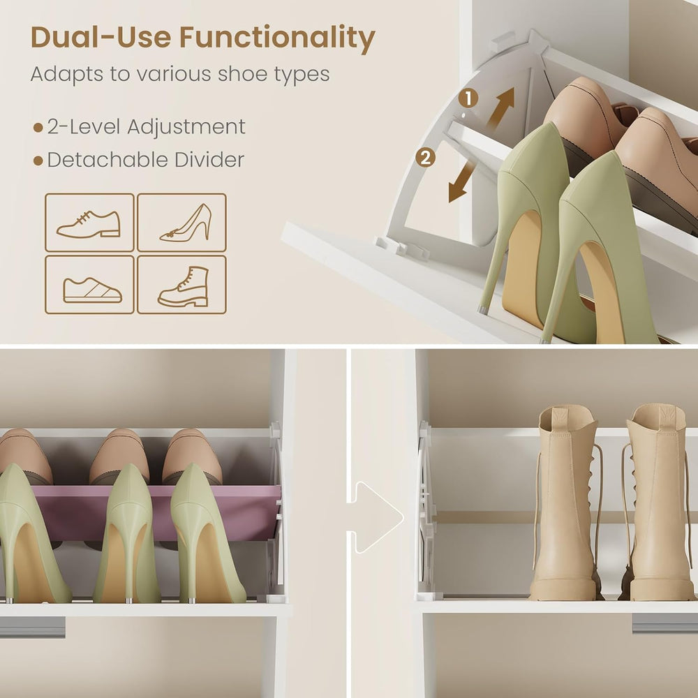 Modern Shoe Cabinet Organizer with 4 Flip Drawers, 47.2" W White