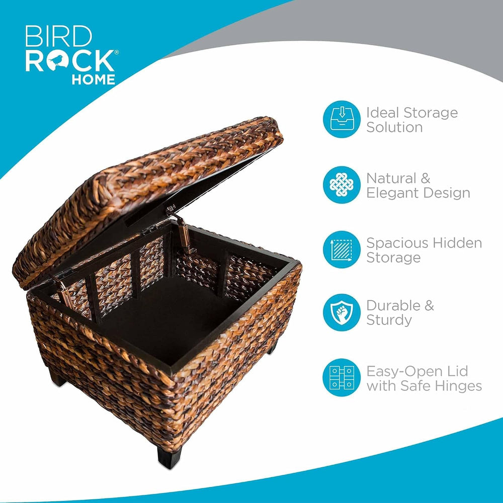 BIRDROCK HOME Woven Seagrass Storage Ottoman with Safety Hinges - Easy-to-Ope...