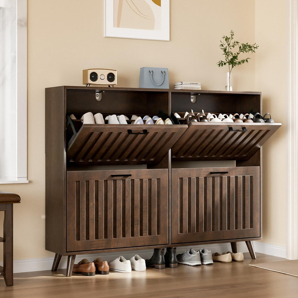 Shoe Storage Cabinet for Entryway Narrow Shoe Rack Cabinet 4 Flip Drawers
