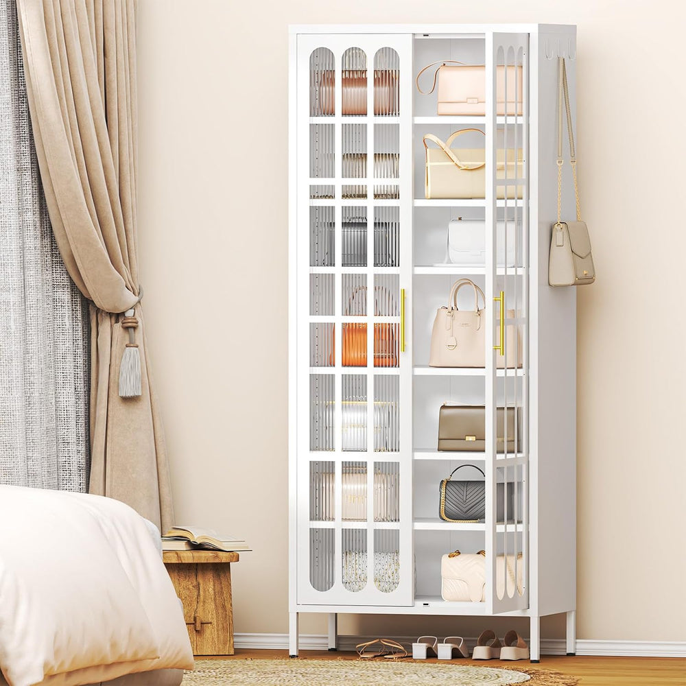 9-Tier Tall Metal Shoe Cabinet with Doors & Hooks, 67" Large Shoe St...