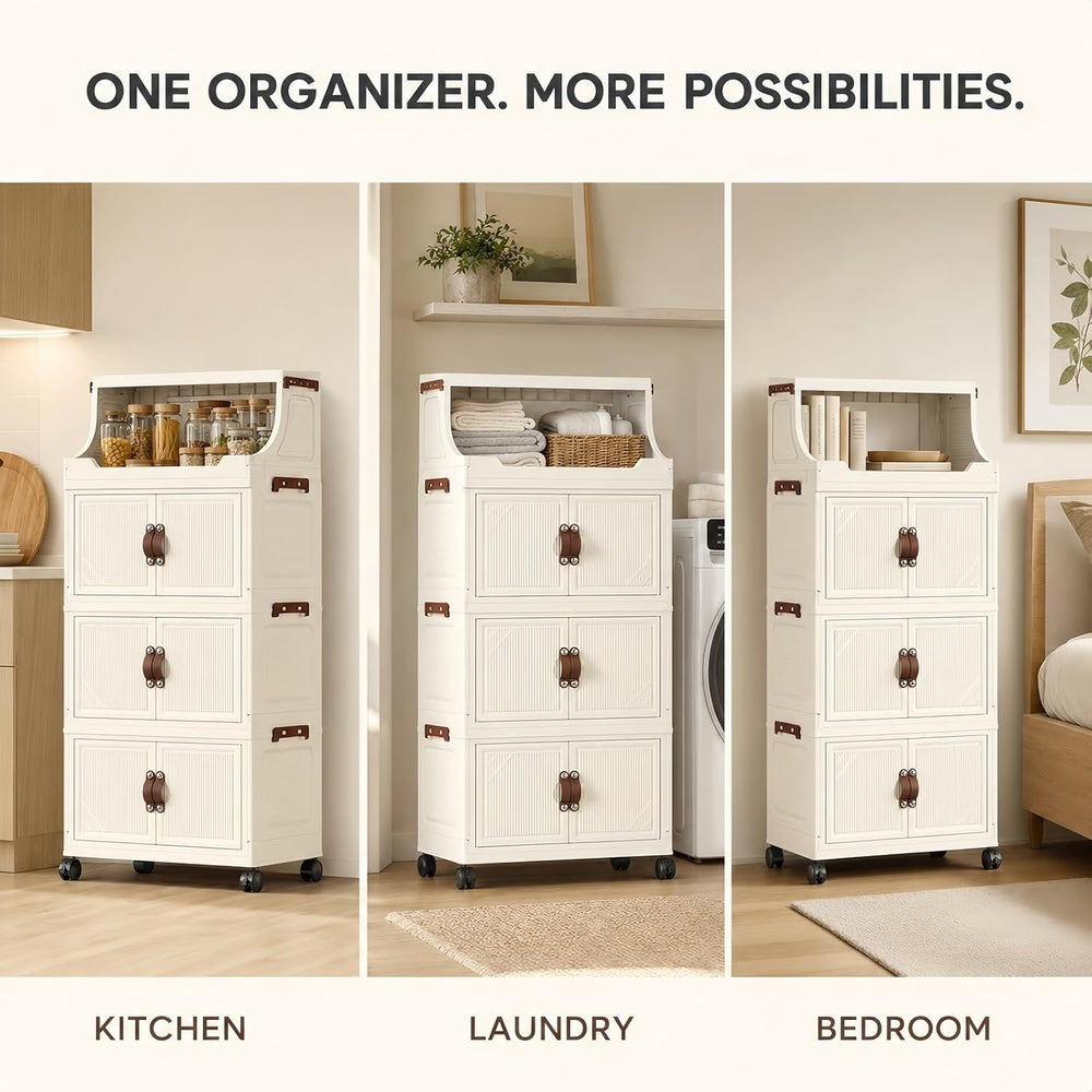 174QT Stackable Storage Bins with Top Lid and Wheels, 4 Tier Foldable Storage...