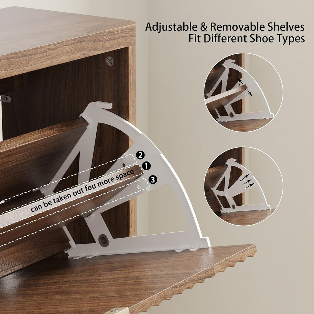 Fluted Shoe Cabinet Storage with 2 Flip Drawers, Narrow Shoe Storage Organize...