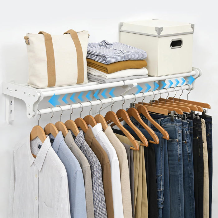 Closet Shelf with Hanging Rod, 28-48'' Expandable Closet Rod with Shelf