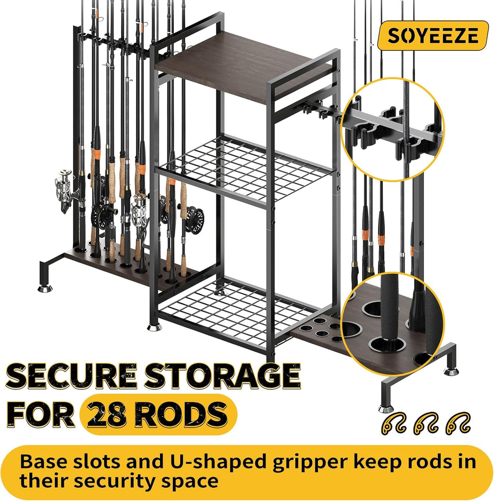 SOYEEZE Fishing Rod Holder for 28 Rods, Ground Stand Fishing Pole Holders for...