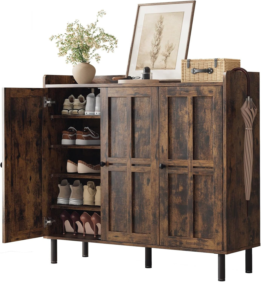 ComfyCorner Shoe Cabinet with 3 Doors, Shoe Rack for Entryway, Rustic Brown