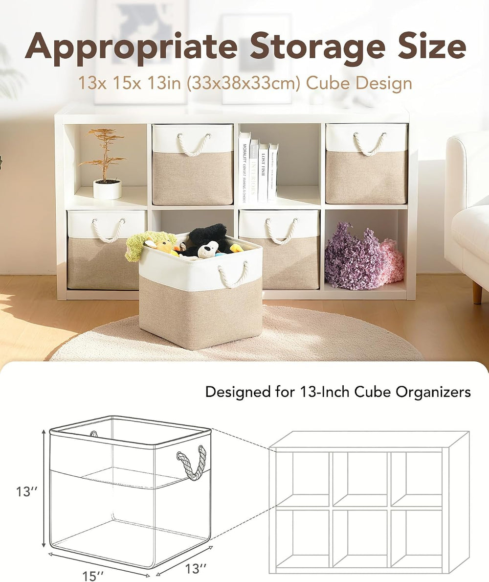 13x15x13 Inch Large Storage Bins with Cotton Rope Handles 6-Pack