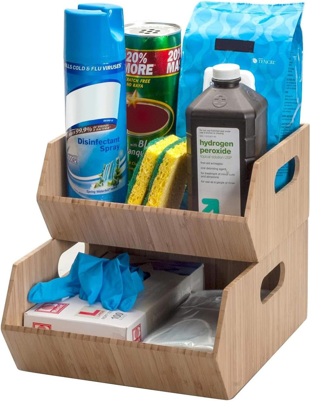 XL Bamboo Storage Bins for Bathroom Cabinet Organizer, 2 PIece Stackable Set,...