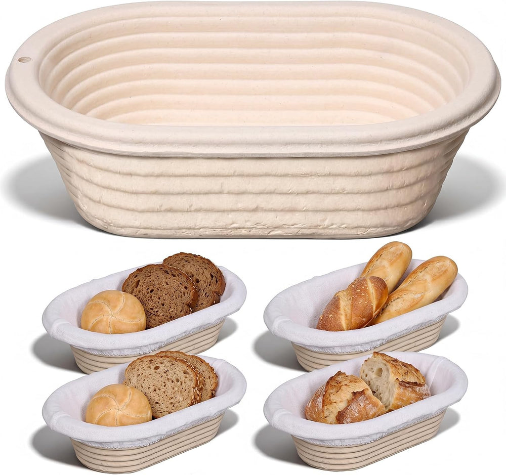 Baderke 4 Pack Banneton Bread Proofing Basket Wood Pulp, Beige, Oval