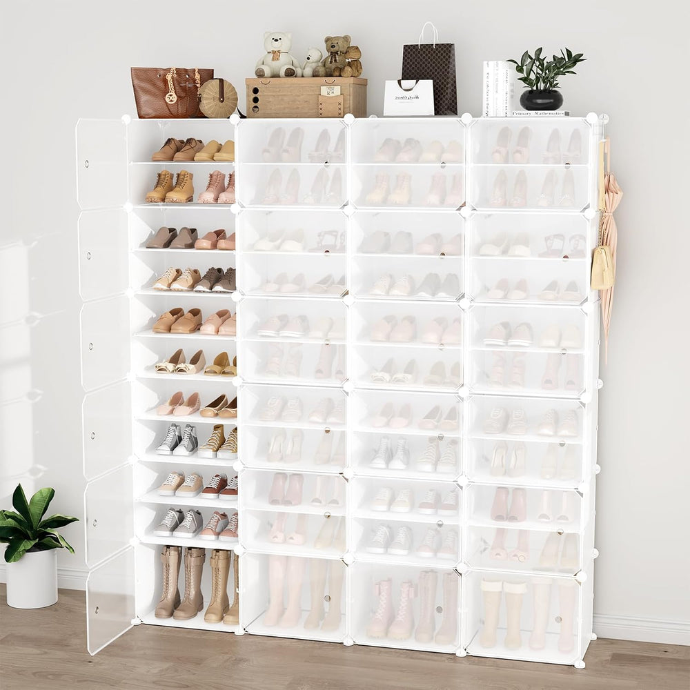 Portable Shoe Rack Organizer with Door, 96 Pairs Shoe Storage Cabinet Easy As...