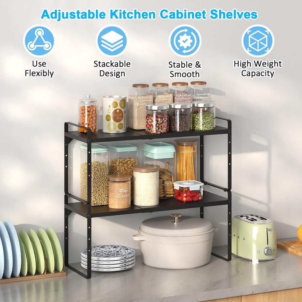 15.5 to 25.5 Inch Kitchen Cabinet Shelf Organizers, Adjustable Kitchen Counte...