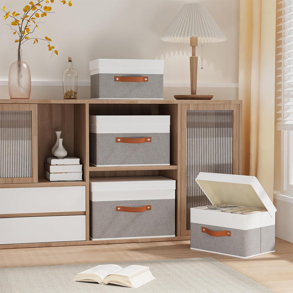 Storage Bins with Lids,White/Grey Baskets,5Pack,13x9.1x7.9In