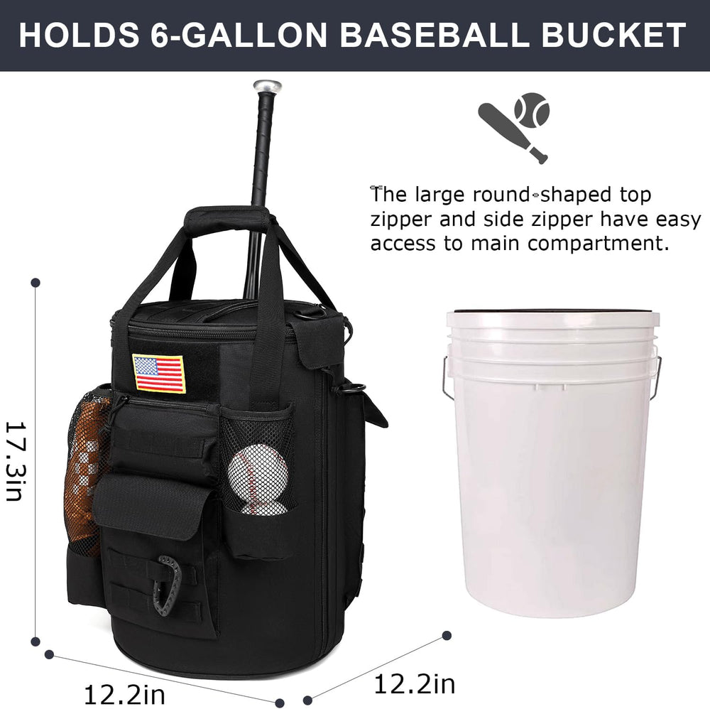 Baseball Bucket Bag 6 Gallon Tactical Softball Coaches Bag with Padded Seat