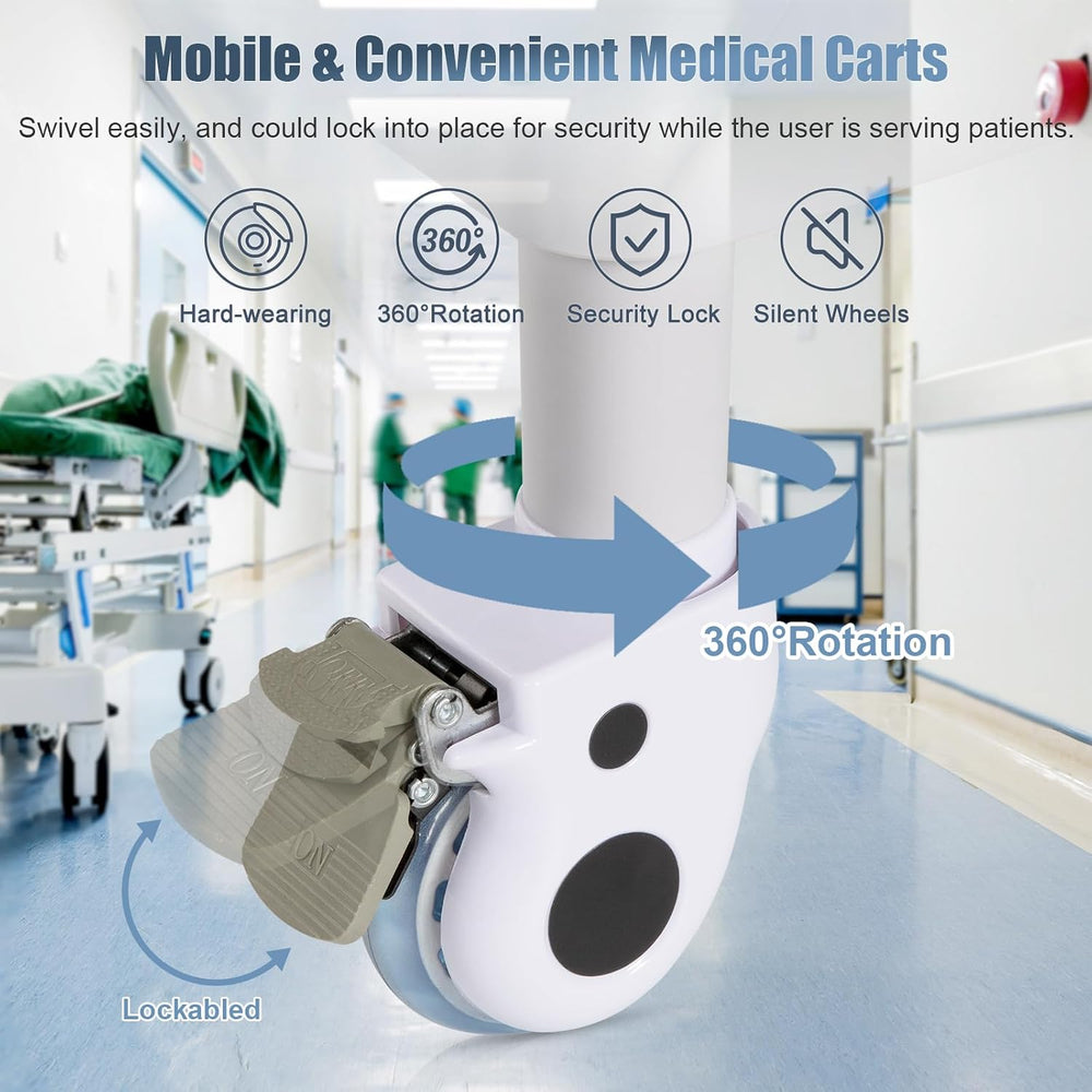 Mobile Medical Cart 3-Tier Professional Utility Cart 330 LBS Max Load