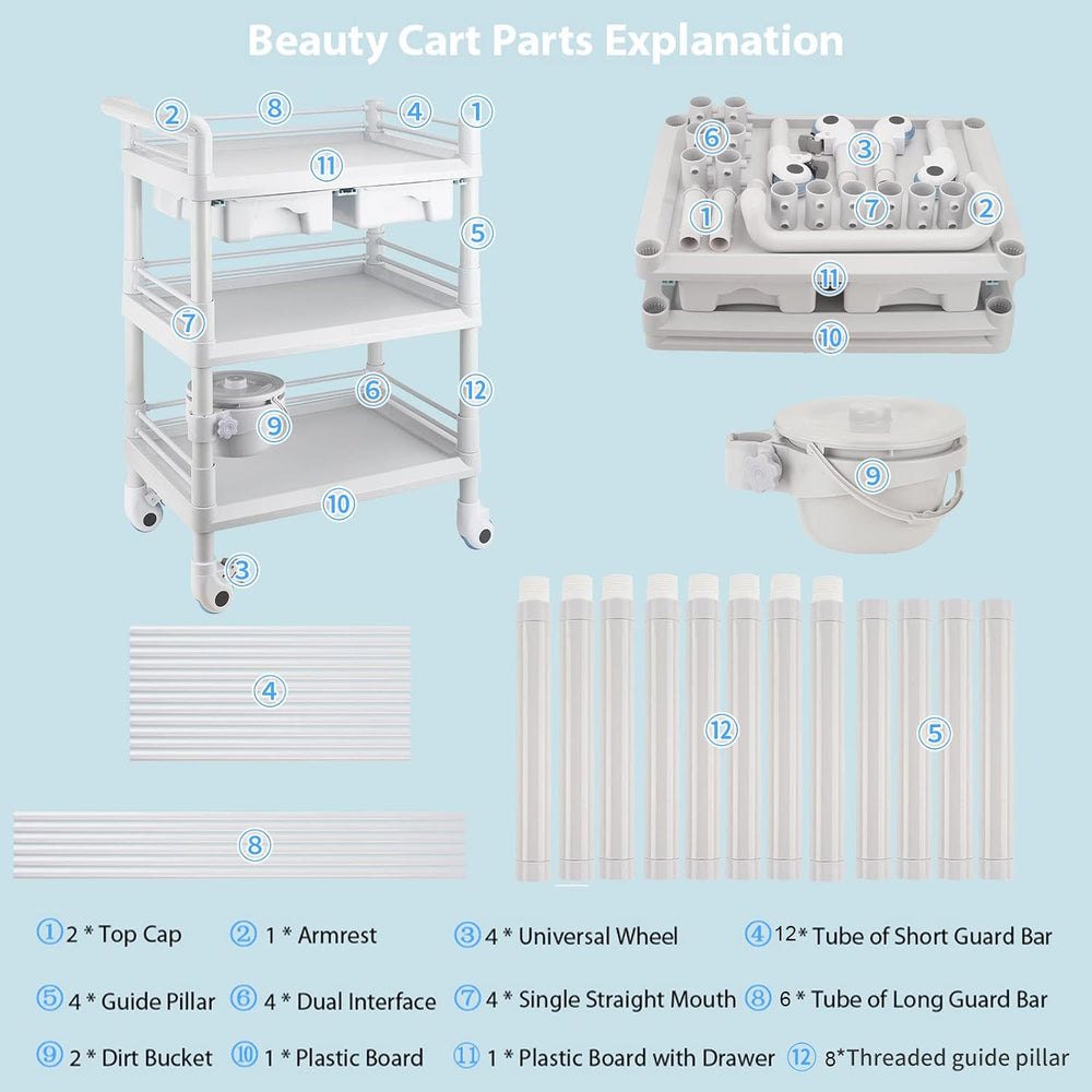 Rolling Utility Cart,Qiwey Medical Utility Cart with Drawers,3-Tier Esthetici...