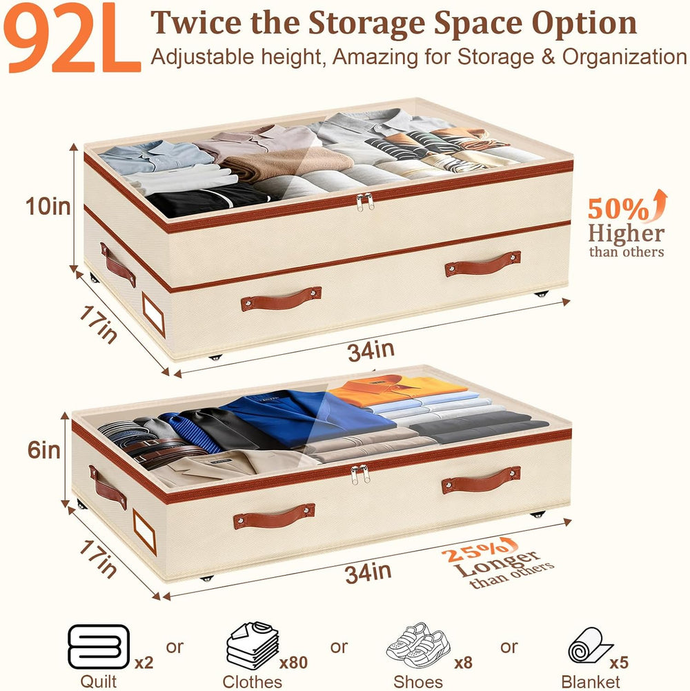 Dolicer 2 Pack Under Bed Storage with Wheels, 6in-10in Height Adjustable Unde...