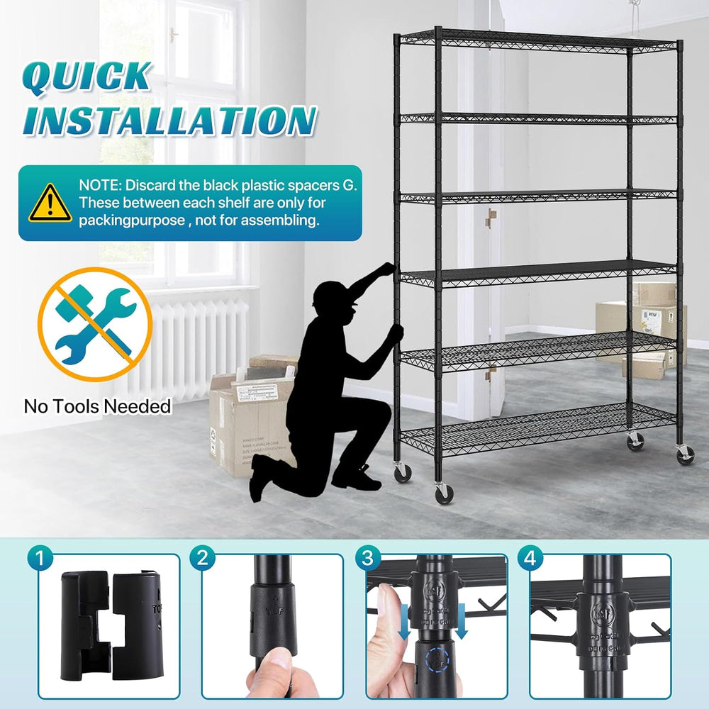 Dkeli 6-Tier Heavy Duty Commercial Shelving Unit - 6000lb Capacity Steel Wire...