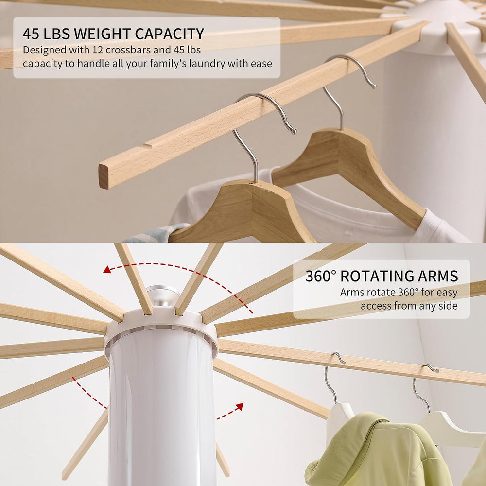 4 Legs Clothes Drying Rack, Foldable Laundry Rack with 12 Rotating Arms, Spac...
