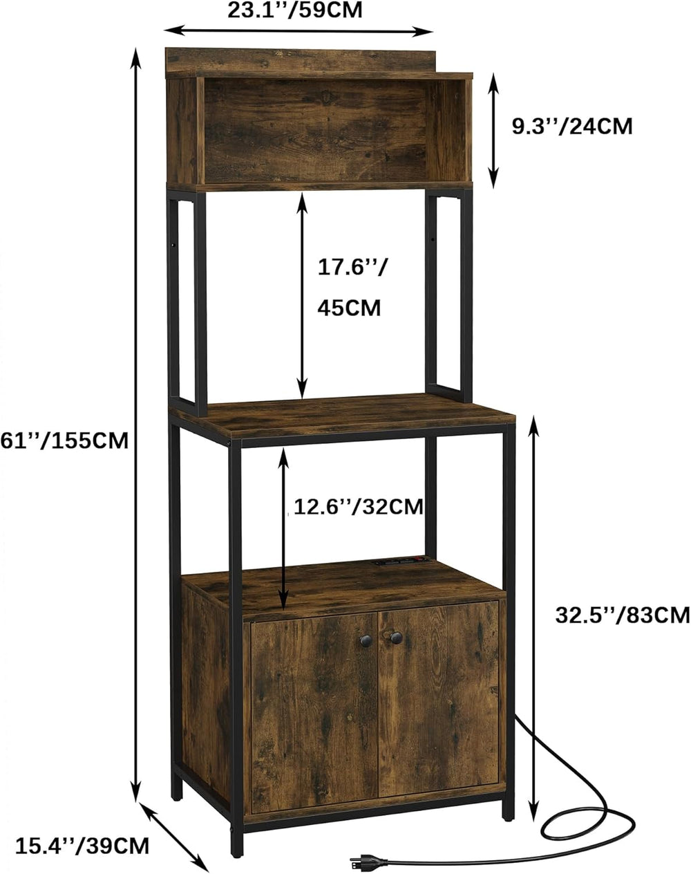 5-Tier Kitchen Bakers Rack with Power Outlet, Industrial Microwave Oven Stand...