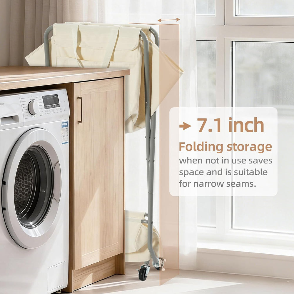 STORAGE MANIAC Collapsible Laundry Cart with Wheels 35.6"H Removable Can...