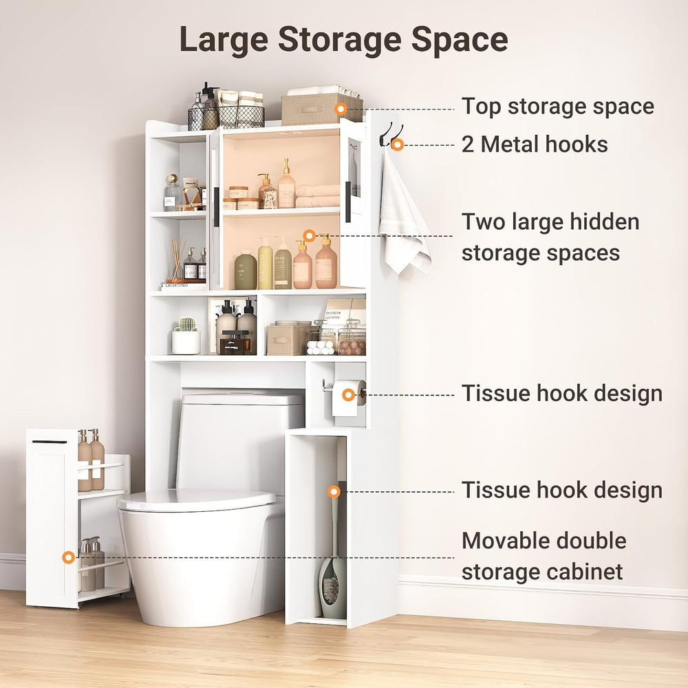 ELYKEN Over The Toilet Storage Cabinet with Acrylic Doors & Pulley, White