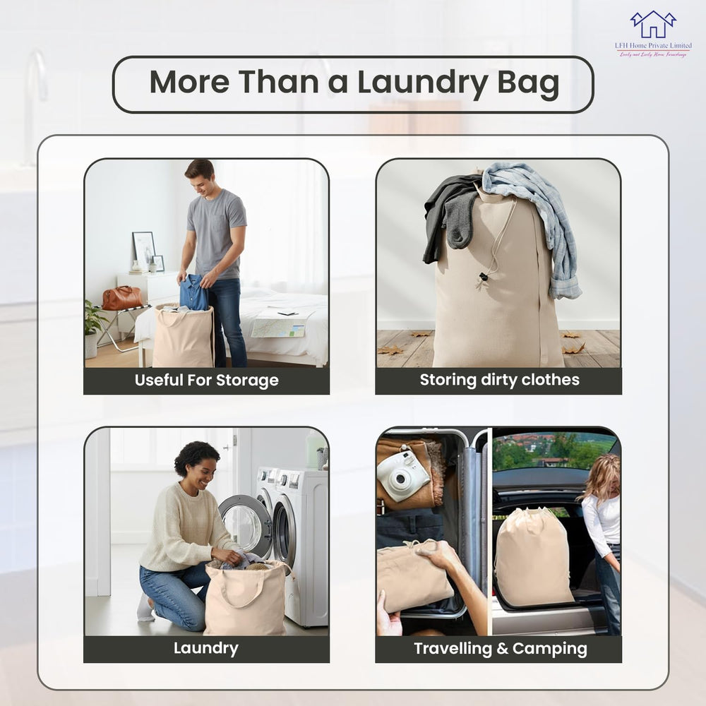 LFH Home Large Premium Cotton Rich Canvas Laundry Bag with Drawstring and Han...