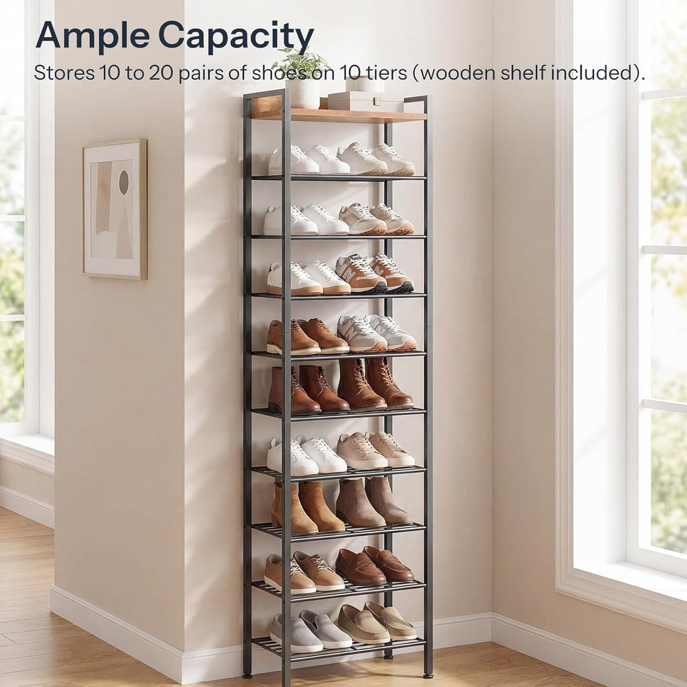 HOOBRO 10 Tier Shoe Rack Organizer with Wooden Top, Narrow Shoe Storage Shelf...