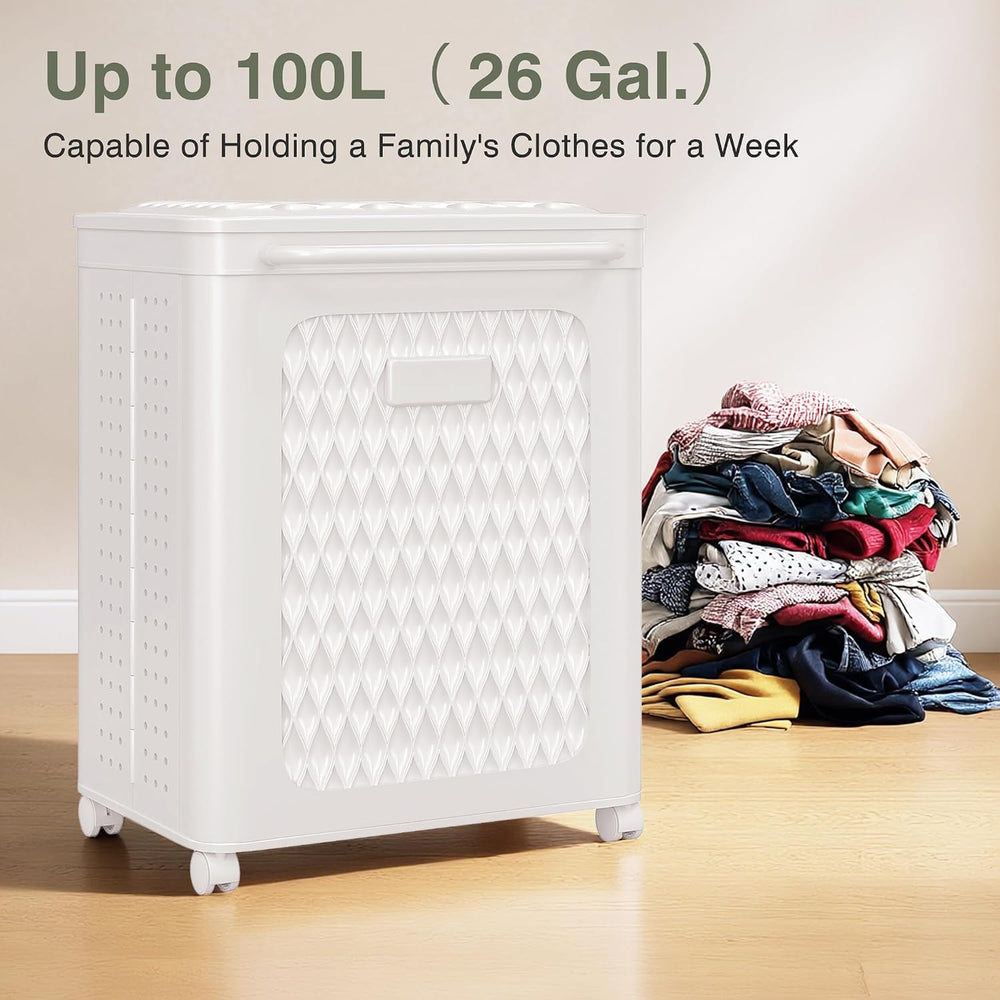 VECELO Rolling Laundry Hamper with Wheels and Lid, Foldable Plastic Laundry B...