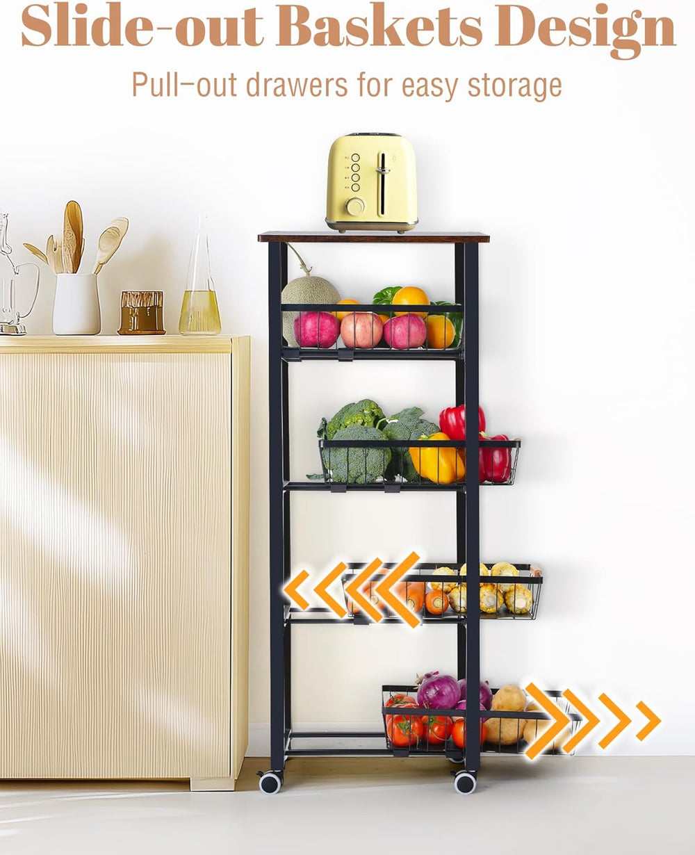Mythinglogic 5-Tier Fruit & Vegetable Organizer with 4 Pull-Out Baskets