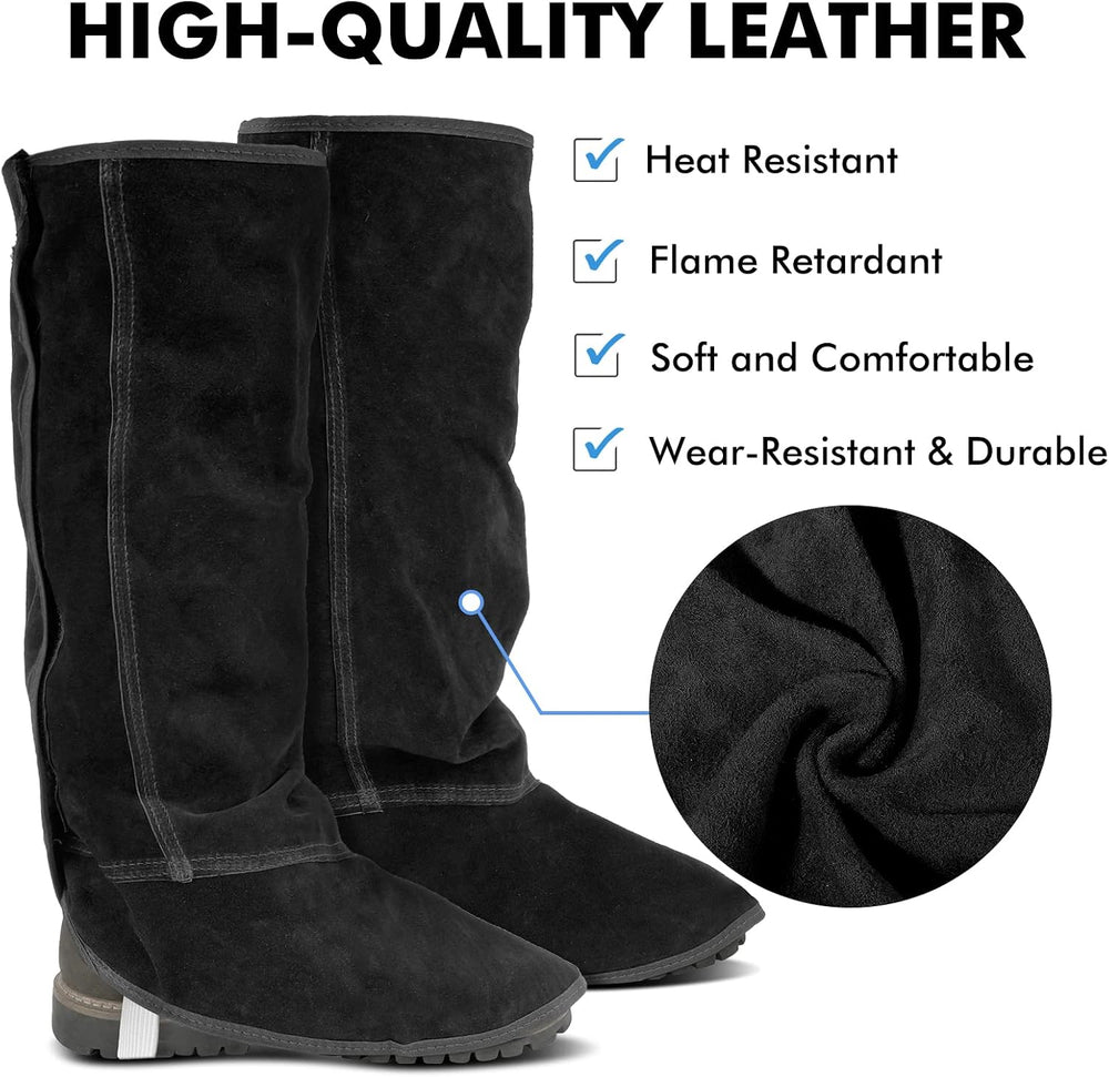 Leather Welding Spats+Welding Hood,Heat and Abrasion Resistant Welding Boot C...