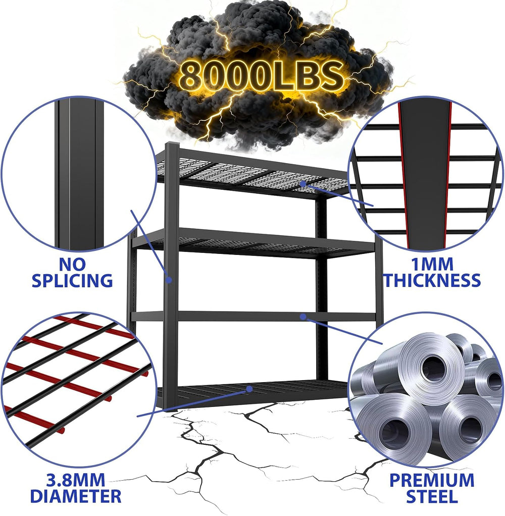 71" Wx71 H Industrial Shelving,8000LBS Garage Storage Shelves,4 Tier Adj...