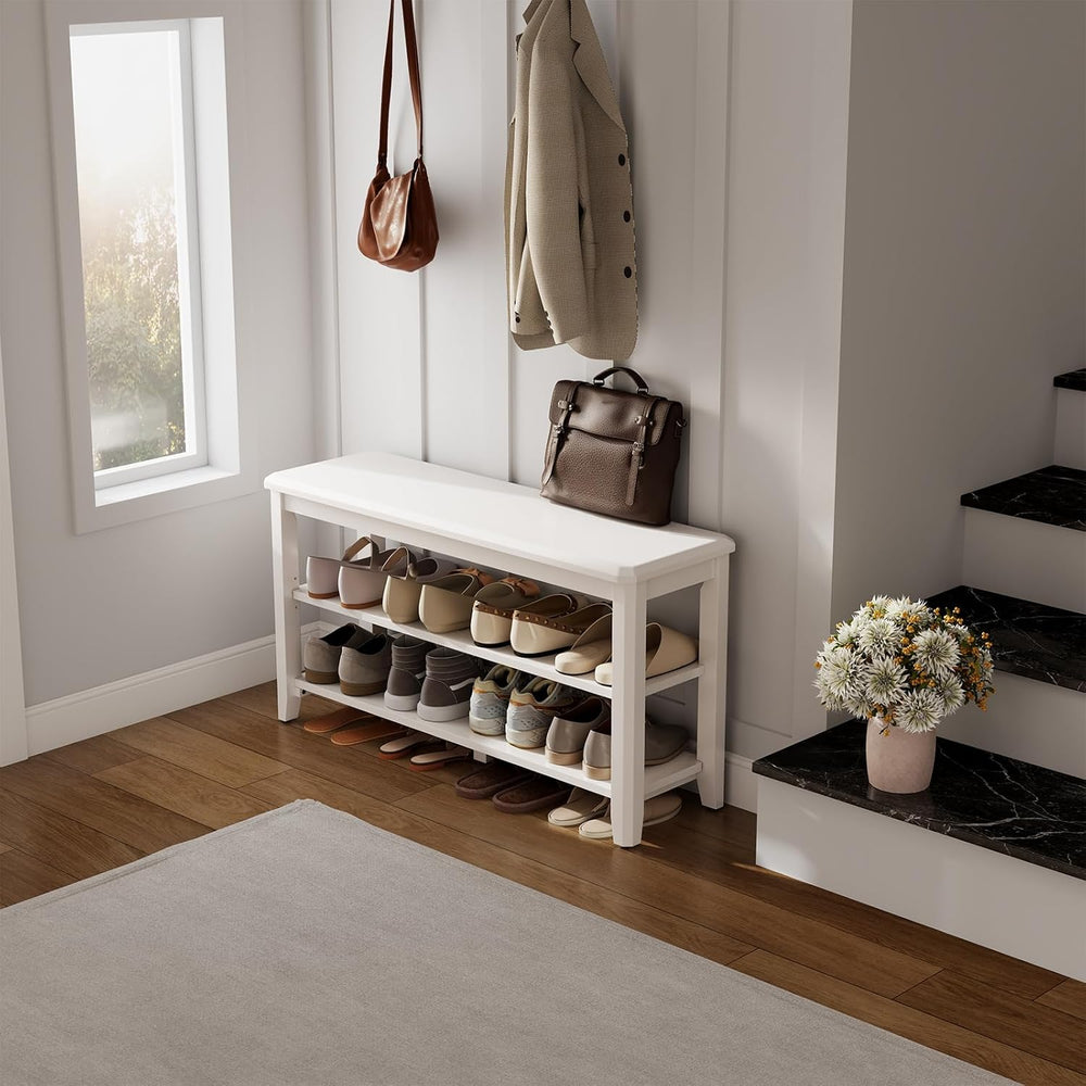 AQIMUELE Wood Shoe Rack Bench, 2 Tier Shoe Rack for Front Door Entrance