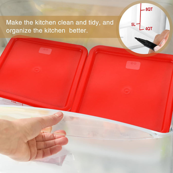 Suclain 2 Pcs Square Food Storage Container Polycarbonate Clear Food Container with Lid Commercial Rice Storage with Graduations for Commercial Kitchen(18 Qt,Red)