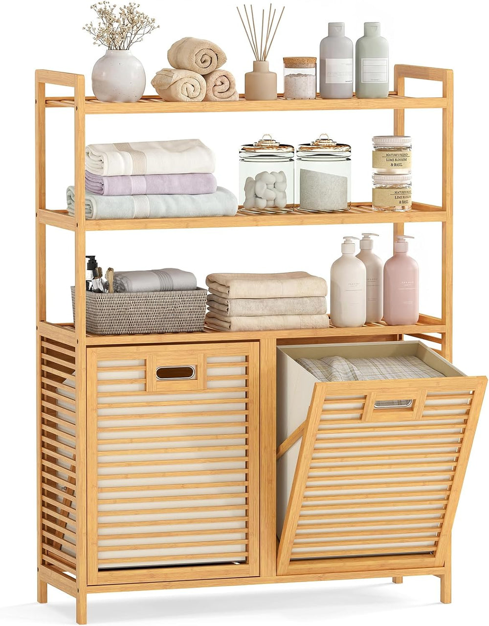Giantex Double Tilt Out Laundry Hamper with 3-Tier Storage Shelf