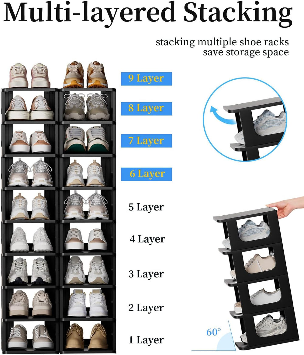 Stackable Small Shoe Rack for Closet 10 Tier - Remove Shelf for Boots
