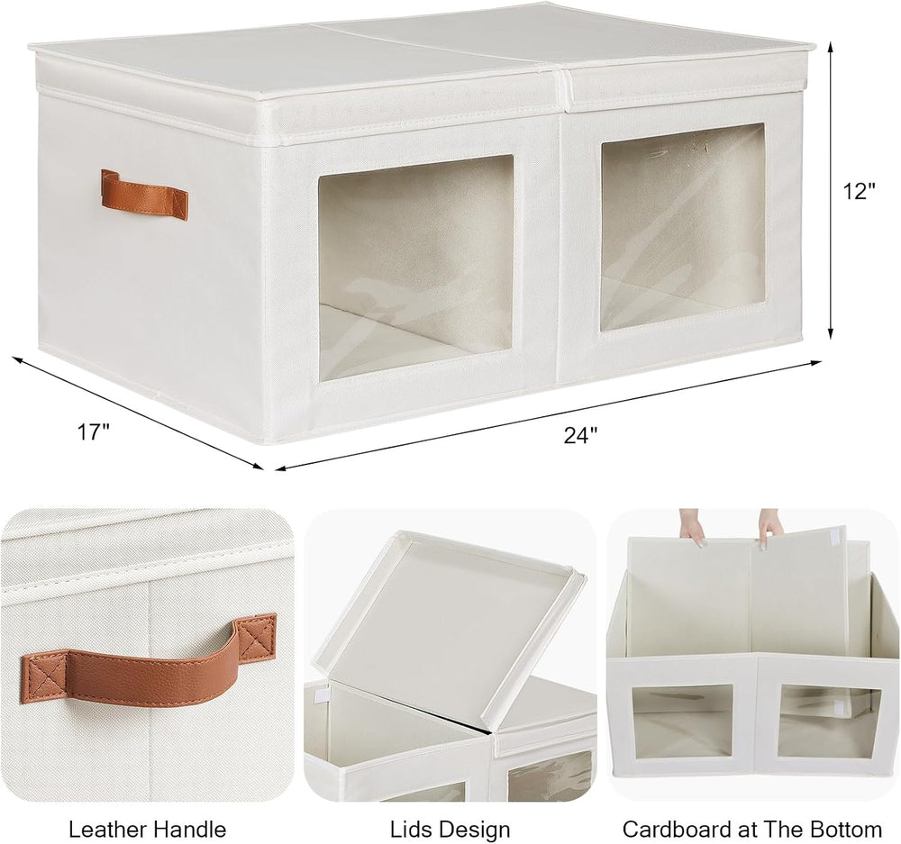 Univivi Large Fabric Storage Bins with Lids for Clothes 2 Pack, Beige