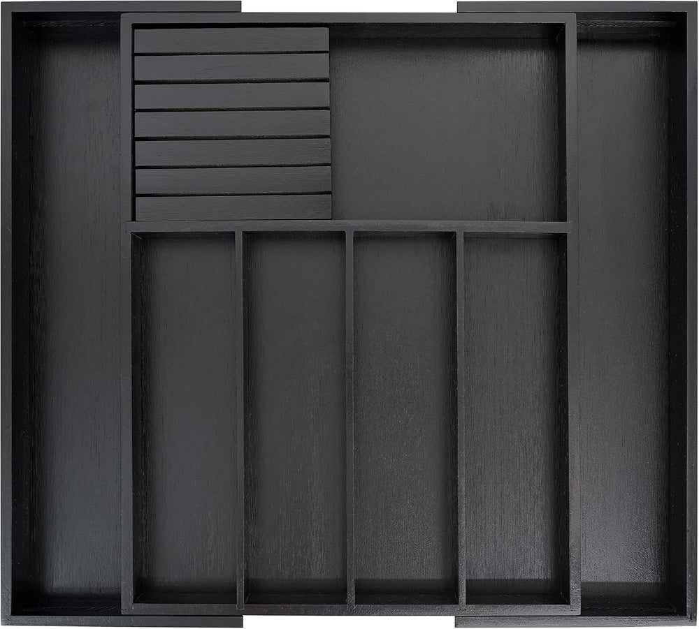 VaeFae Bamboo Silverware Drawer Organizer, 7 Slots, Black