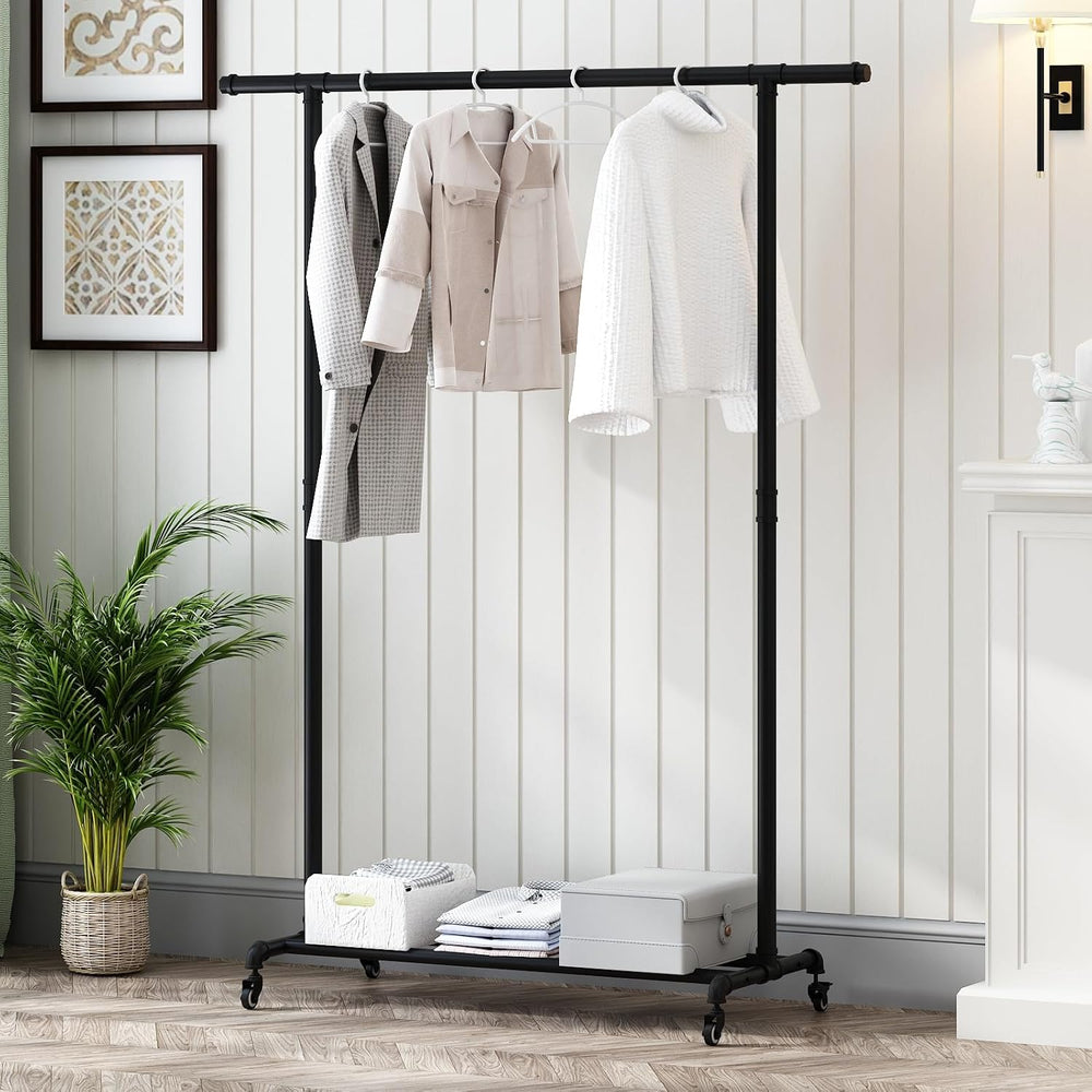 Industrial Pipe Clothing Rack, Heavy Duty Metal Clothes Rack With Wheels, Rol...