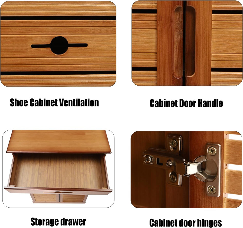 5 Tier Shoe Cabinet with Drawer, Bamboo Shoe Cabinet Organizer with Door, Ret...