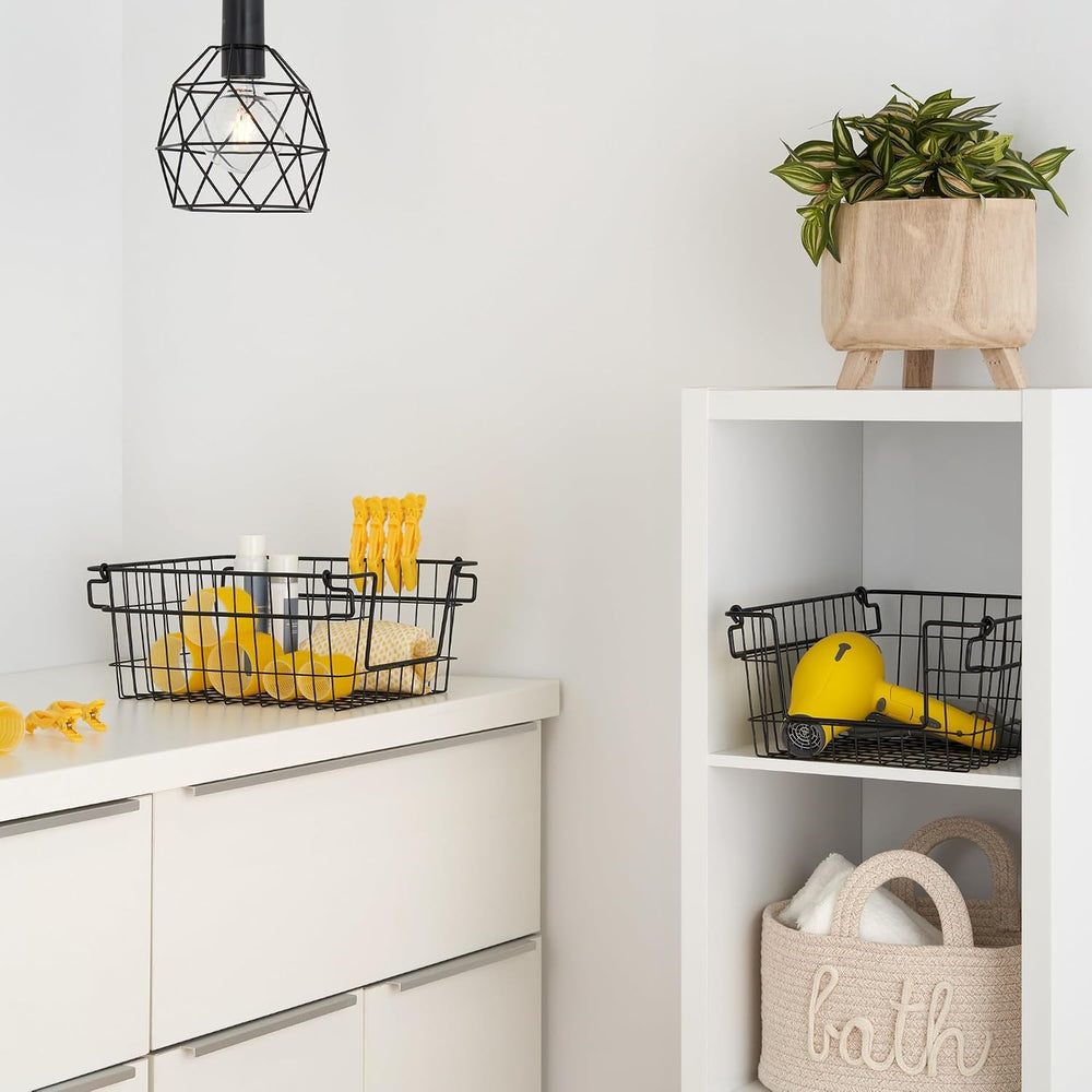 TRINITY 2-Pack Stackable Metal Wire Storage Baskets With Handles, Black, 11 I...
