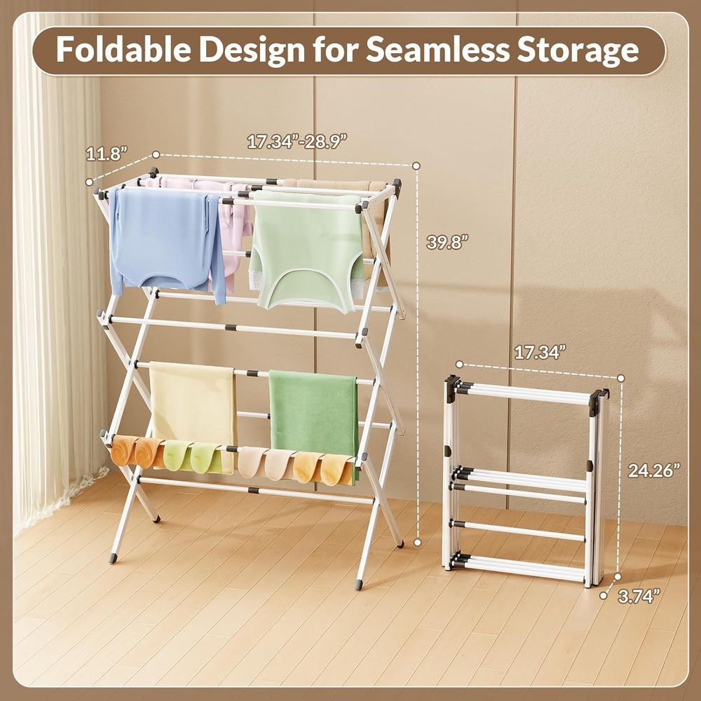 Foldable Clothes Drying Rack - 3-Tier Laundry Drying Rack, Collapsible Metal ...
