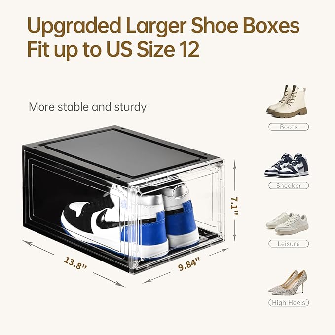 10 Pack Shoe Boxes Stackable, Upgraded Sturdy Storage Boxes