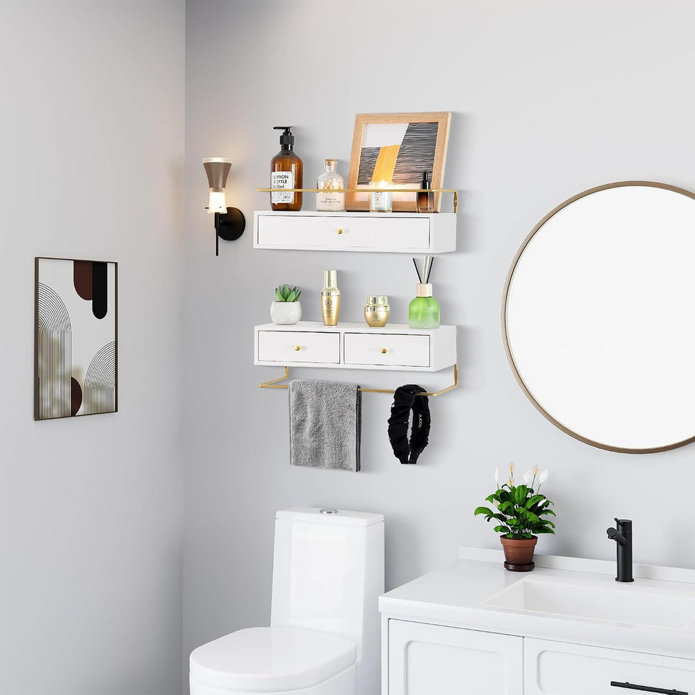 Dreampossible Floating Shelves With Drawers Set of 2 - Wall Mounted Storage f...