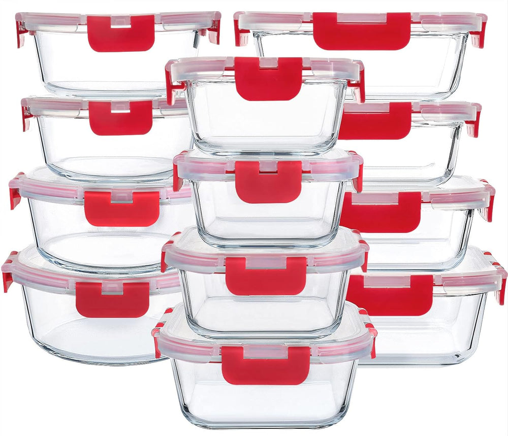 M MCIRCO 24 Piece Glass Food Storage Containers with Lids, Red