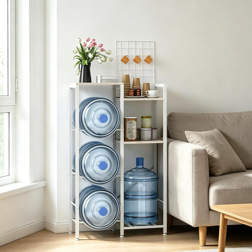 5 Gallon Water Bottle Holder Tall Water Jug Rack with Storage Shelves, Heavy-...