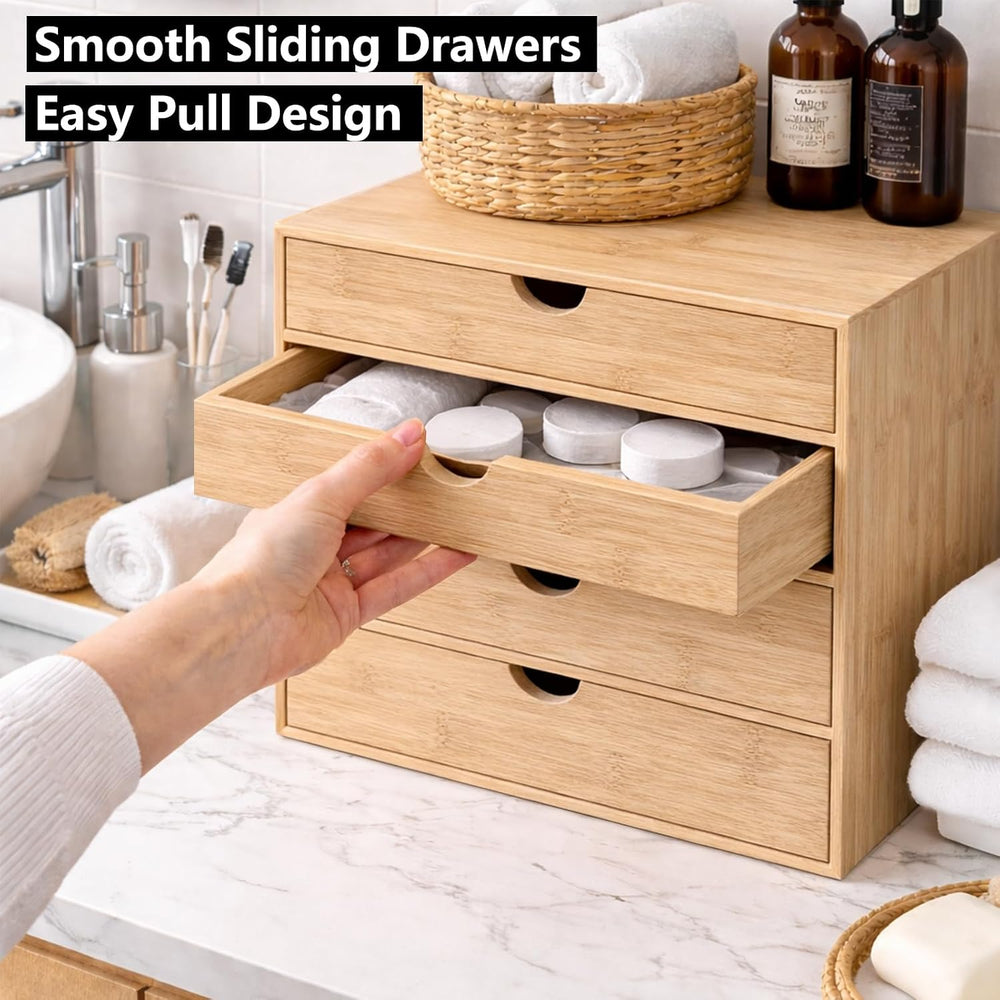 Neando Bamboo Desk Organizer with Drawers, 4-Tier Wooden Desk Organizer, Smal...