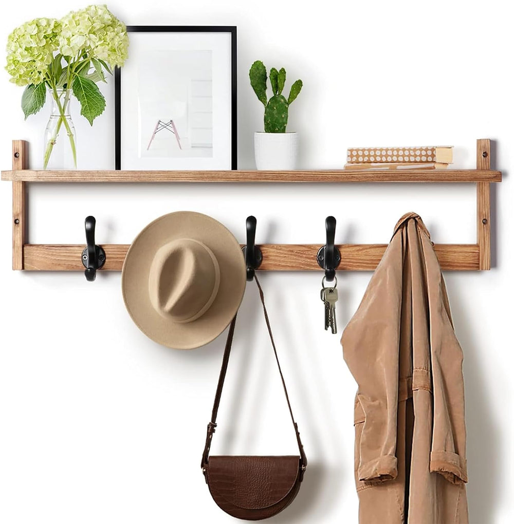 Tatub 29'' Coat Rack Wall Mount with Shelf, Wood Wall Hooks with Stor...