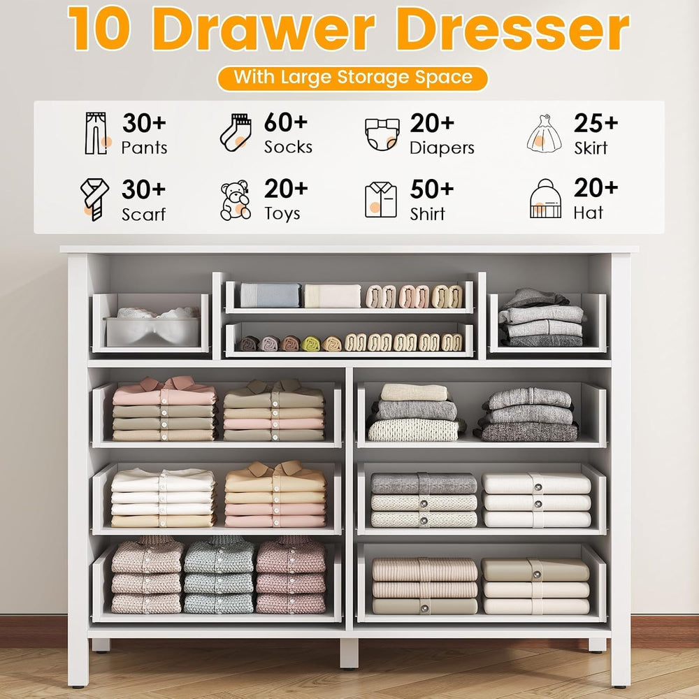 Loomie Upgraded 47.2" Long White 10-Drawer Dresser for Bedroom